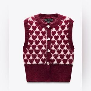 ZARA Heart Jacquard Knit Vest – Size Small